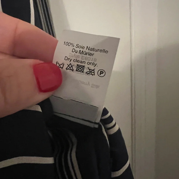 Madewell Silk Blouse Size Medium Blue & White Stripe Print Long SZ M (J116) - Picture 5 of 9